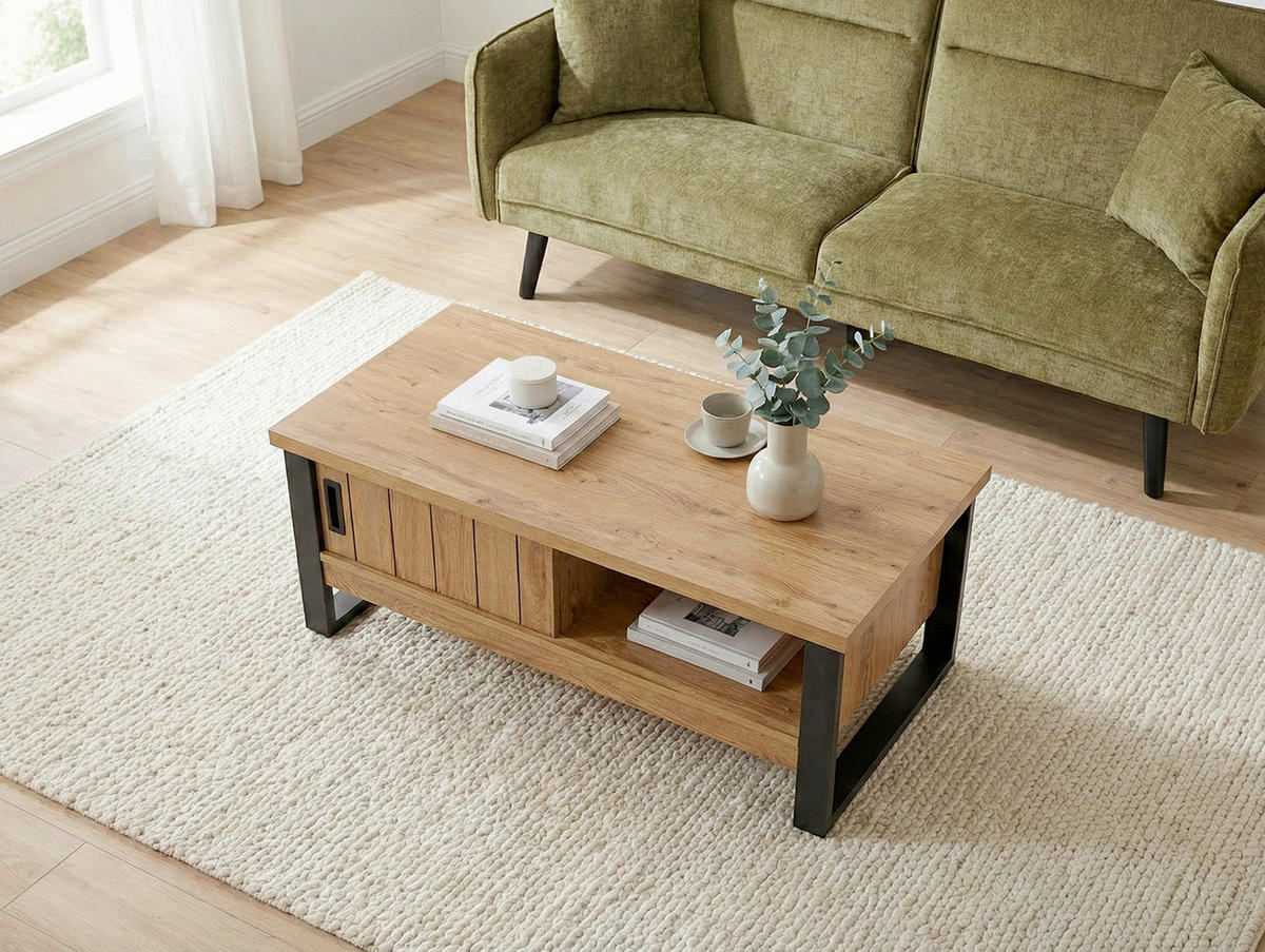 COUCHTISCH Schwarz, Eichefarben  - Eichefarben/Schwarz, KONVENTIONELL, Holzwerkstoff/Metall (108,5/54,8/43cm) - MID.YOU