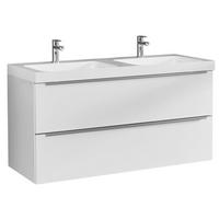 WASCHTISCHKOMBI 121 cm  - Edelstahlfarben/Weiß Hochglanz, MODERN, Holzwerkstoff/Stein (121cm) - Celina Home