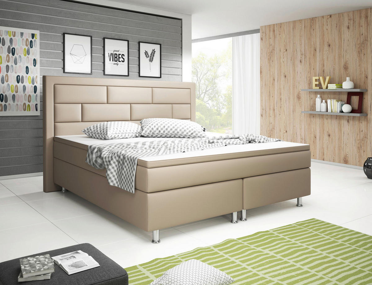 BOXSPRINGBETT 180/200 cm  in Cappuccino  - Silberfarben/Cappuccino, KONVENTIONELL, Leder/Textil (180/200cm) - MID.YOU