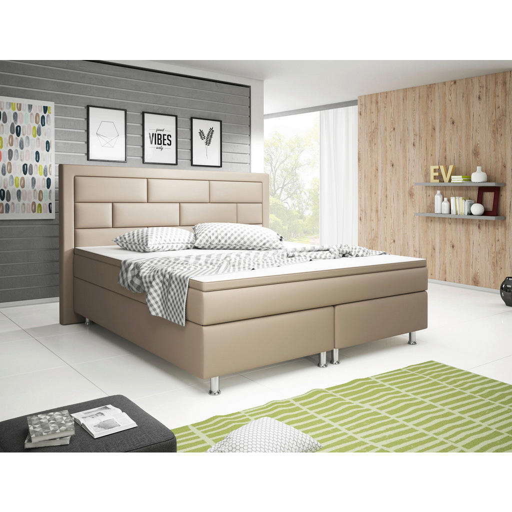 Thumbnail - Mid.you Boxspringbett, Cappuccino, Textil, Leder, Lederlook,Lederlook,Lederlook,Lederlook, H3, 7-Zonen, Höhe ca. 19 cm, ...