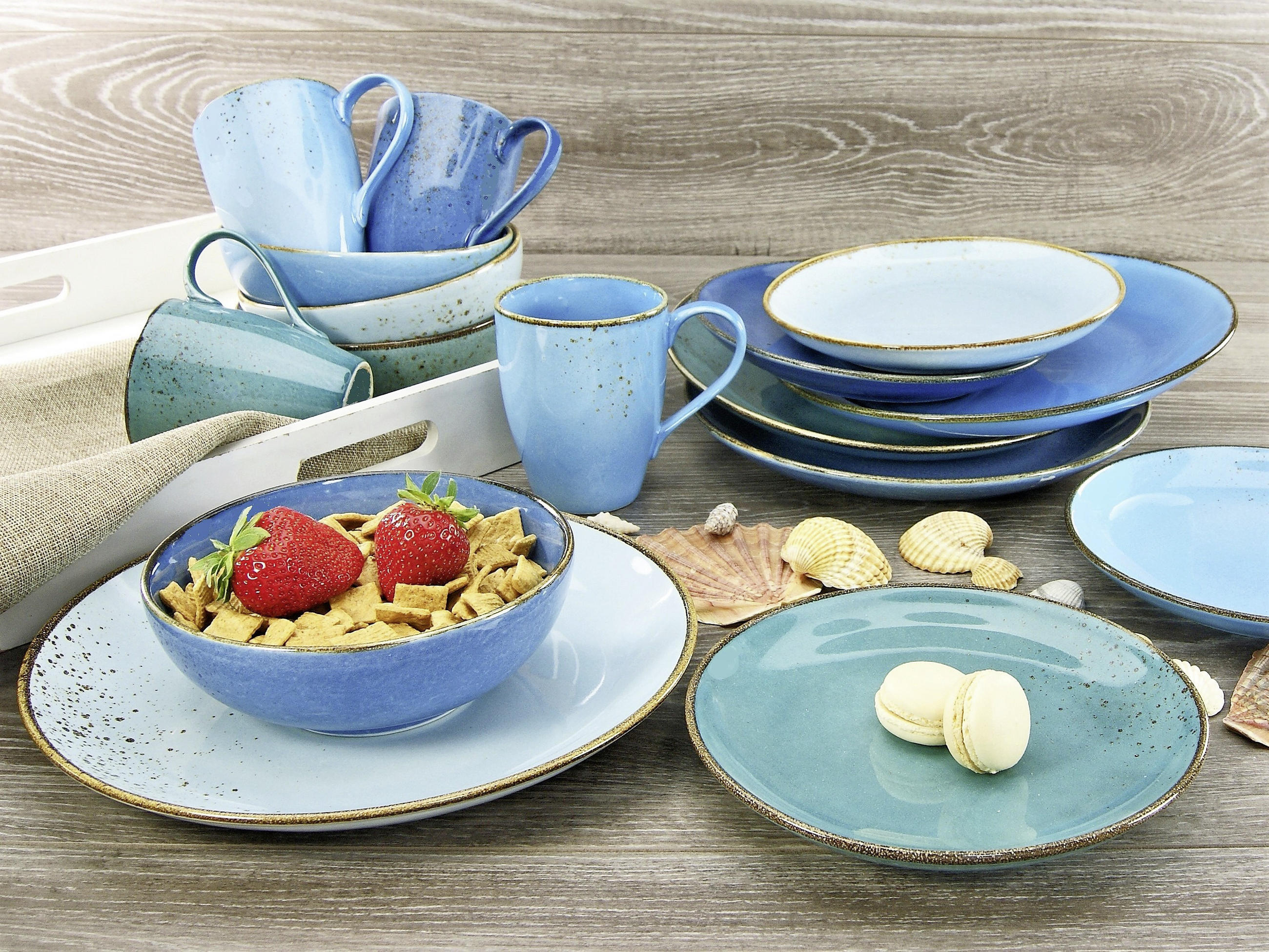 KOMBISERVICE Blau 16-teilig 4 Personen  - Blau, Basics, Keramik (34/31,5/33cm) - Creatable