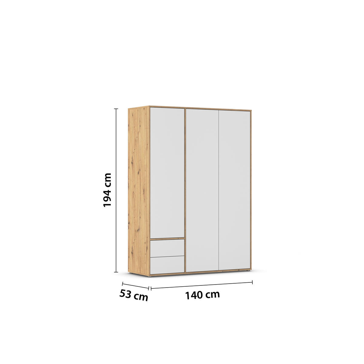 DREHTÜRENSCHRANK in Weiss, Eiche Artisan  - Weiss/Eiche Artisan, Modern, Holzwerkstoff (140/194/53cm) - Rauch Möbel