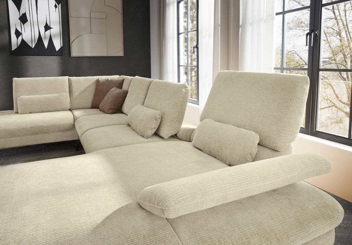 WOHNLANDSCHAFT in Webstoff Creme  - Creme/Schwarz, Design, Textil/Metall (208/354/157cm) - Dieter Knoll