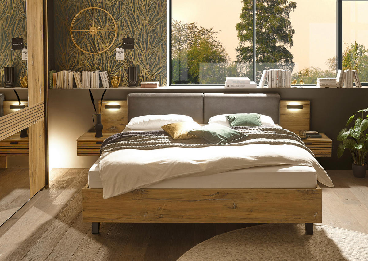 SET KREVETA I NOĆNIH ORMARIĆA   180/200 cm   boje hrasta  - boje hrasta, Moderno, drvni materijal (180/200cm) - Hom`in