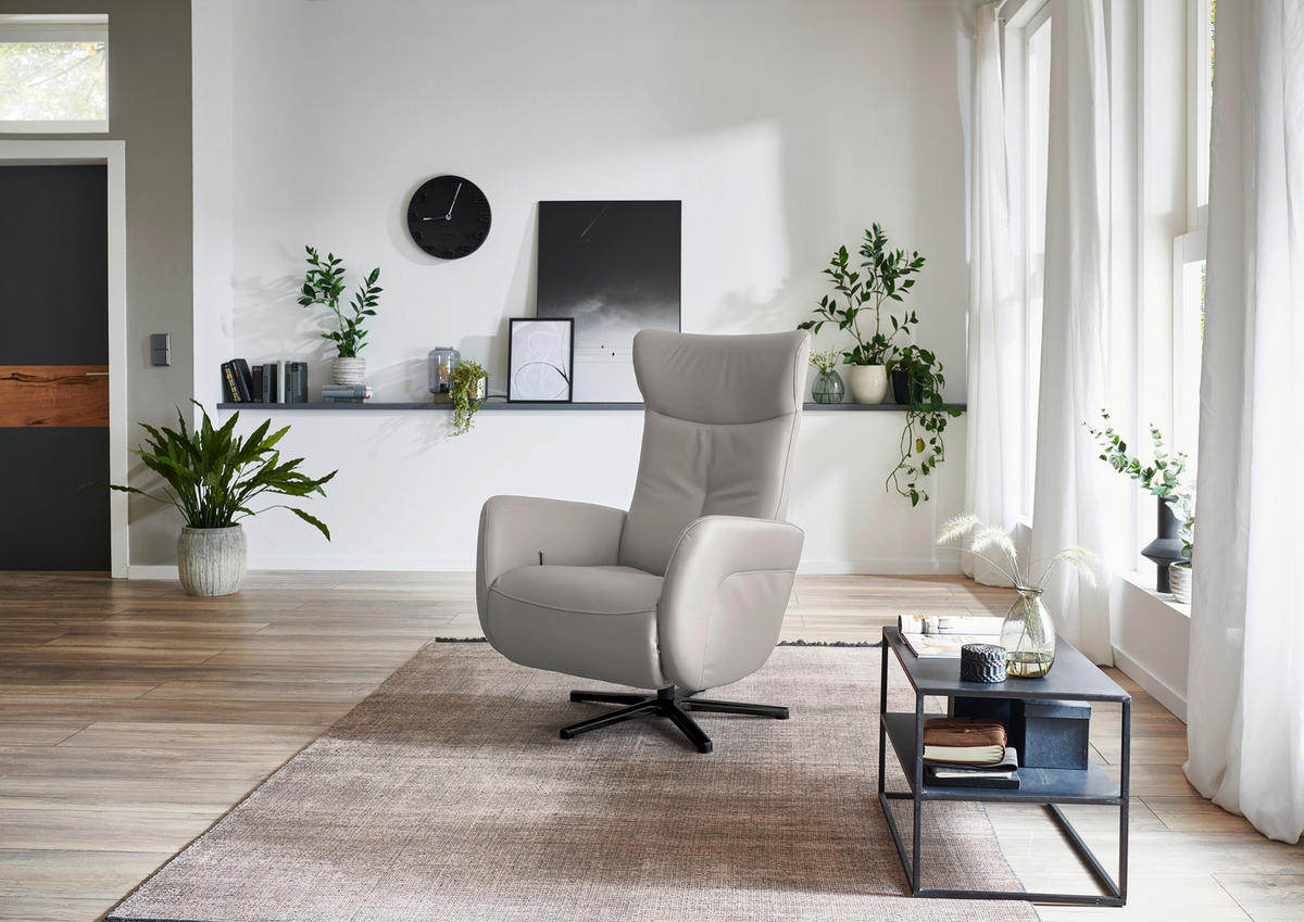 RELAXSESSEL in Leder Hellgrau  - Hellgrau/Schwarz, Design, Leder/Metall (76/112/83cm) - Beldomo Speed