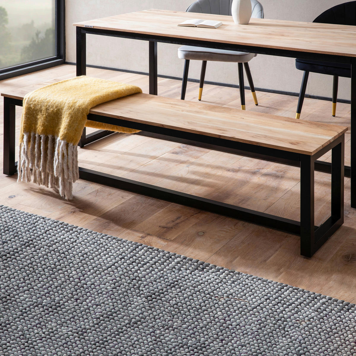 SITZBANK in Holz Akaziefarben  - Schwarz/Akaziefarben, Design, Holz/Metall (160/45/40cm) - MID.YOU