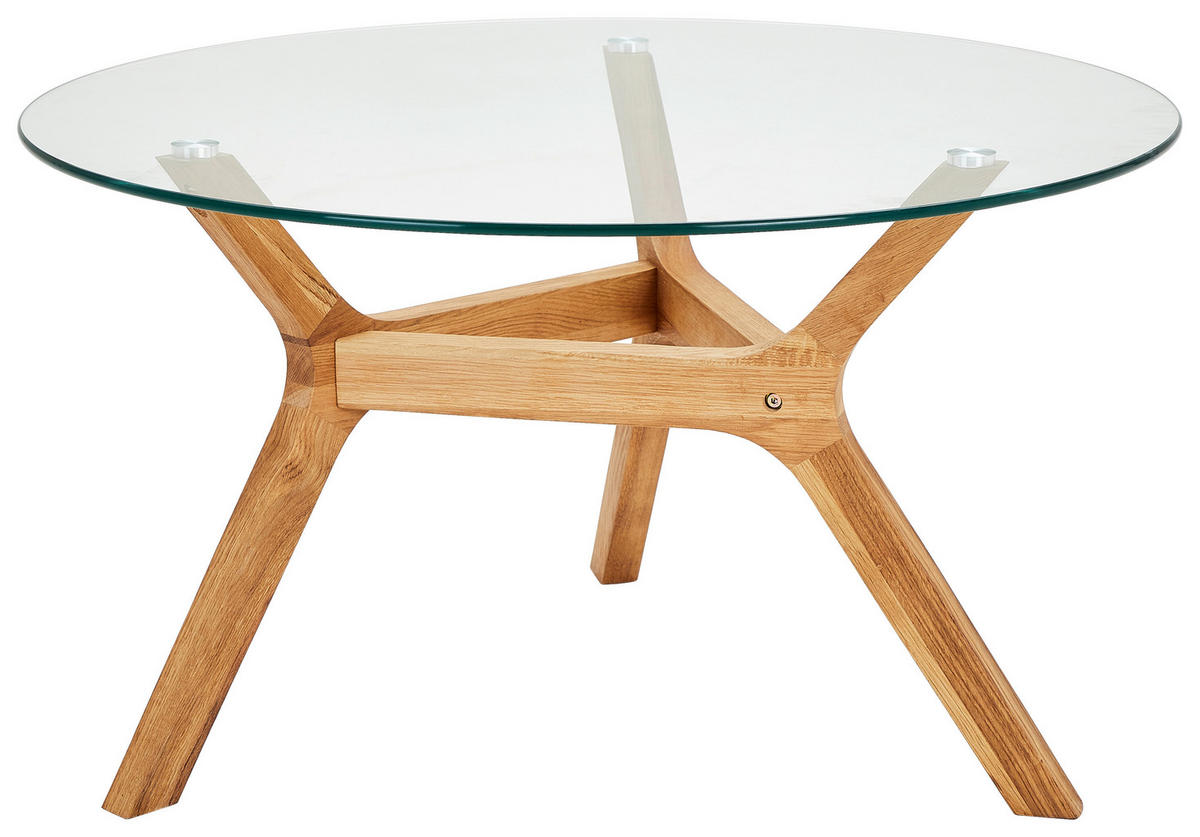 COUCHTISCH Eiche massiv ESG 80/80/45 cm rund Eichefarben  - Eichefarben, MODERN, Glas/Holz (80/80/45cm) - MID.YOU