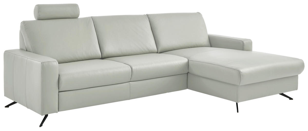 ECKSOFA in Echtleder Silberfarben  - Silberfarben/Schwarz, Design, Leder/Metall (267/165cm) - Beldomo Premium