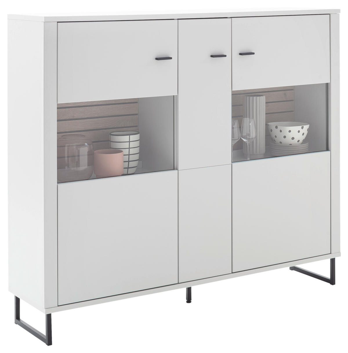 HIGHBOARD Weiss, Eichefarben  159/136/37 cm  - Weiss/Eichefarben, Design, Glas/Holzwerkstoff (159/136/37cm) - Stylife