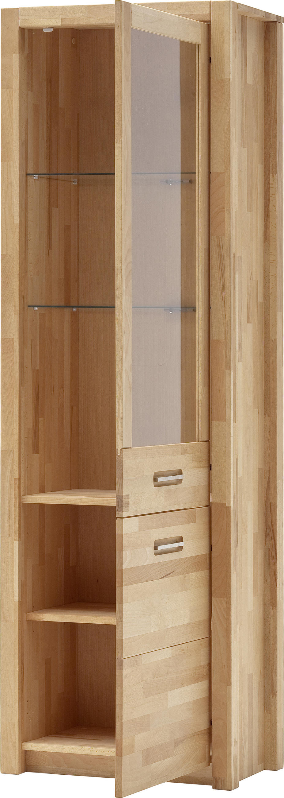 VITRINE in massiv Kernbuche Buchefarben  - Buchefarben/Alufarben, Design, Glas/Holz (66/203/40cm) - MID.YOU