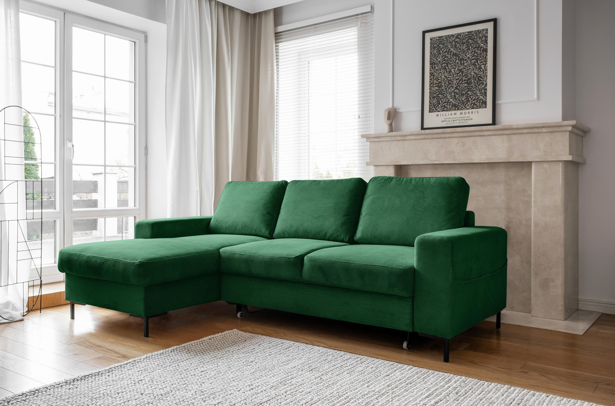 HÖRNSOFFA i manchester smaragdgrön  - smaragdgrön/svart, Design, metall/textil (148/236cm) - MID.YOU