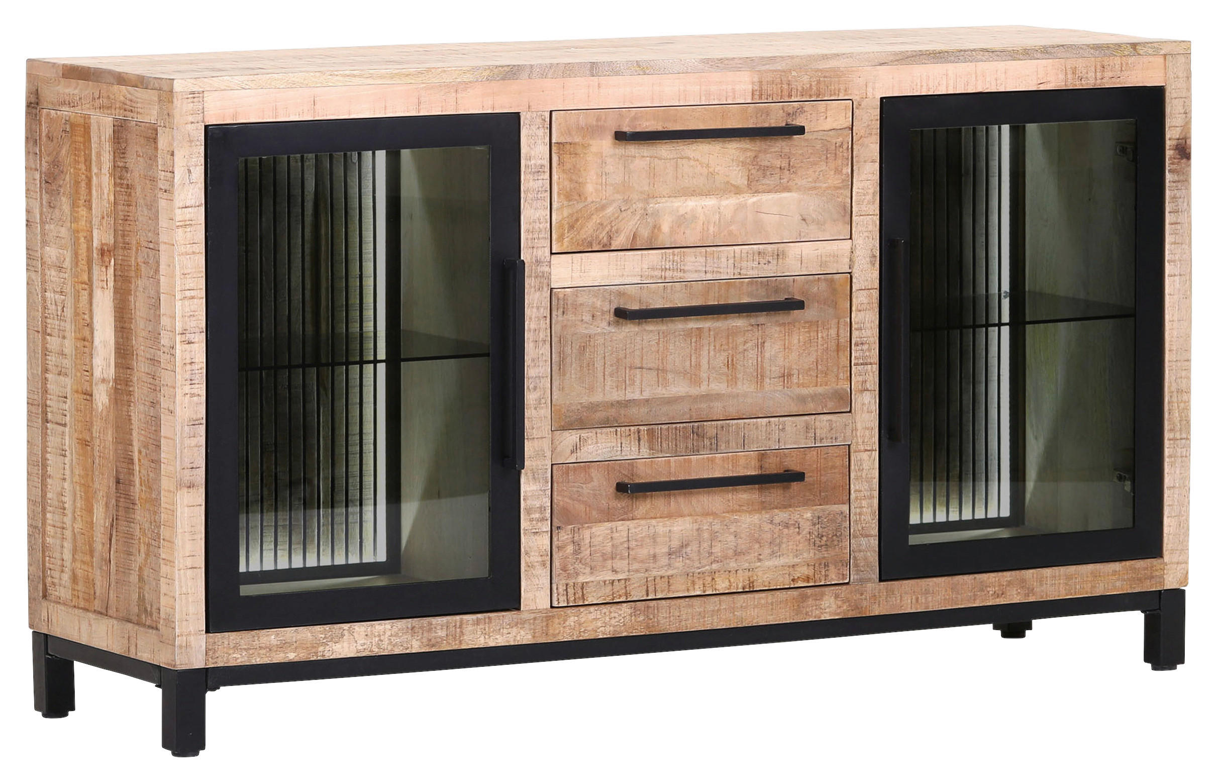 SIDEBOARD 145/80/43 cm  in Naturfarben, Schwarz  - Schwarz/Naturfarben, MODERN, Glas/Holz (145/80/43cm) - Livetastic