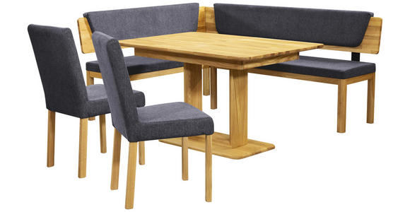 ECKBANK 155/195 cm Webstoff Blau, Eichefarben Eiche vollmassiv   - Blau/Eichefarben, KONVENTIONELL, Holz/Textil (155/195cm) - Linea Natura