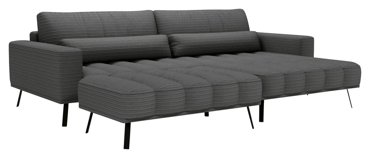 ECKSOFA in Cord Anthrazit  291/204 cm  - Anthrazit/Schwarz, Design, Textil/Metall (291/204cm) - Lomoco