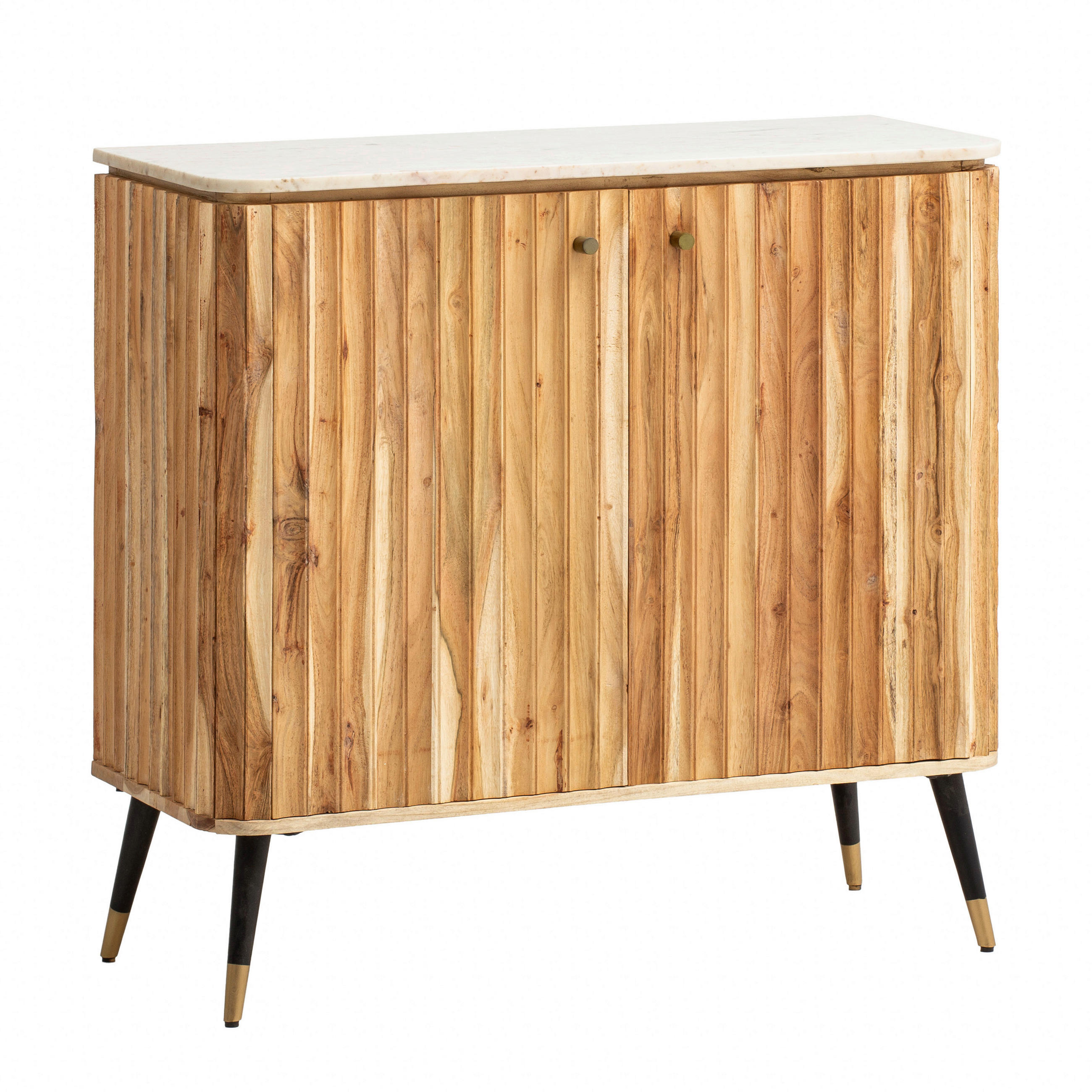 BARSCHRANK Akazie massiv Akaziefarben  - Goldfarben/Schwarz, Design, Holz/Stein (95/90/41cm) - MID.YOU