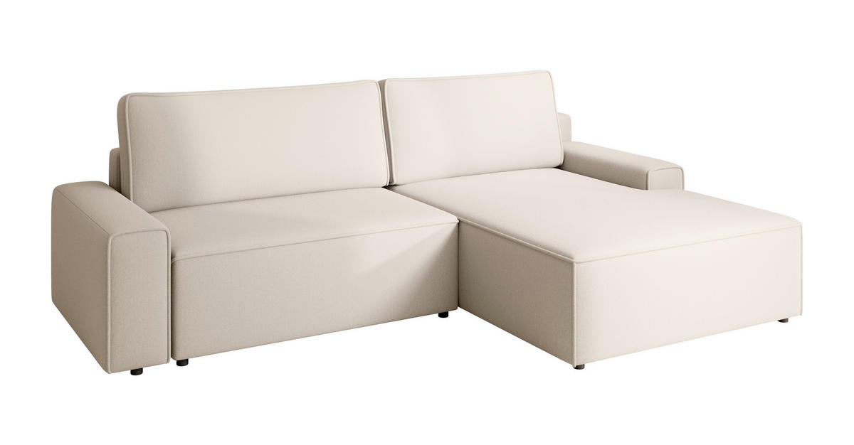 ECKSCHLAFSOFA CHALLANGE  mit Schlafen auf Sitzhöhe, Rücken echt, Armteil links, Armteil rechts Struktur Beige  - Beige/Schwarz, MODERN, Kunststoff/Textil (246/168cm) - Trendmanufaktur