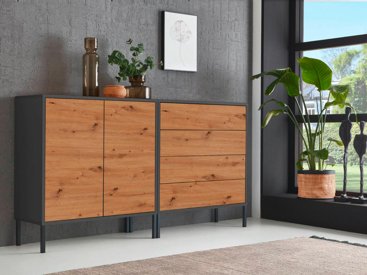 SIDEBOARD Mailand Set 3 + MF  in 158/86/33 cm  - Anthrazit/Eiche Artisan, MODERN, Holzwerkstoff/Metall (158/86/33cm) - MID.YOU
