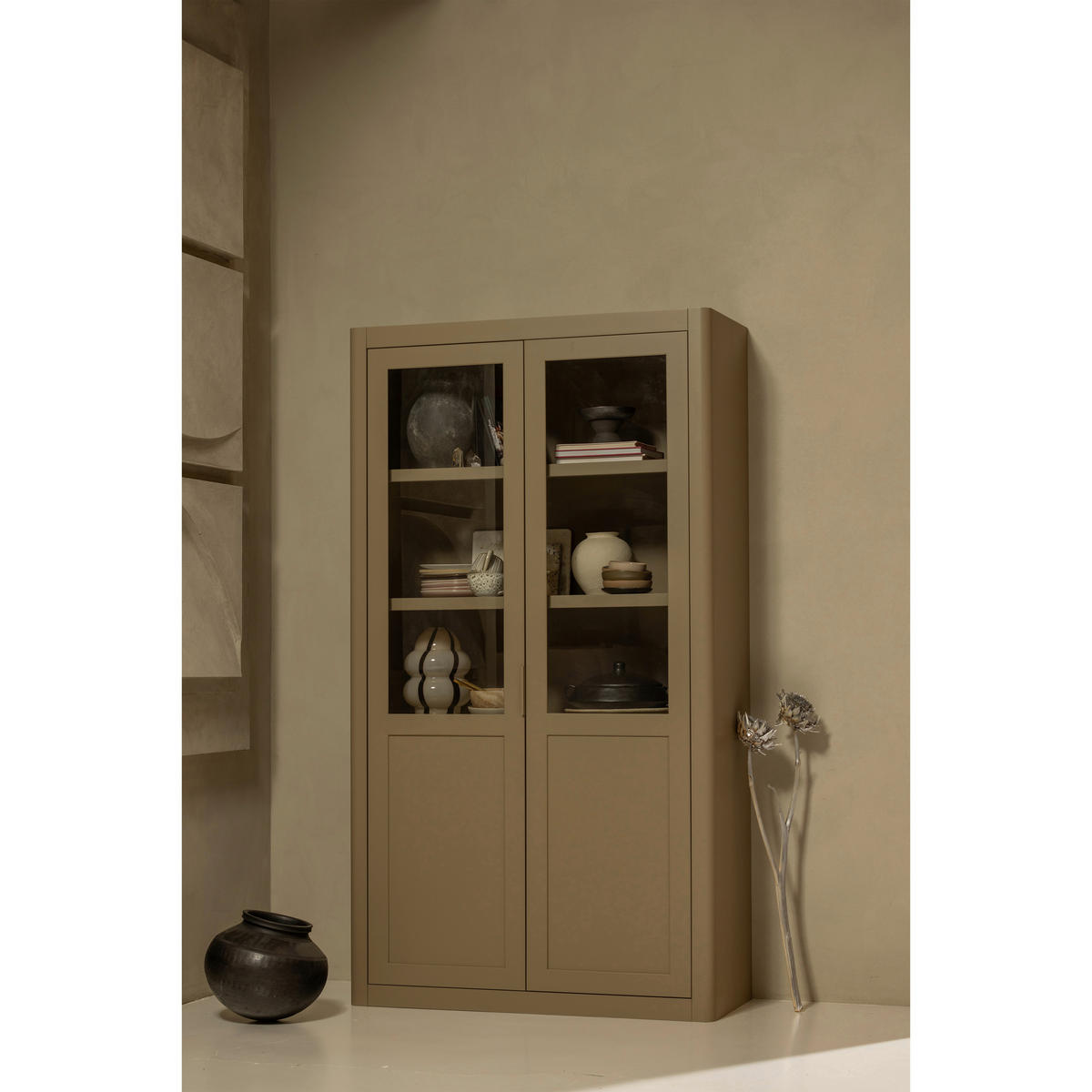 VITRINE  in Kiefer Schlammfarben  - Schlammfarben/Schwarz, Design, Holz/Metall (120/217/48cm) - Livetastic