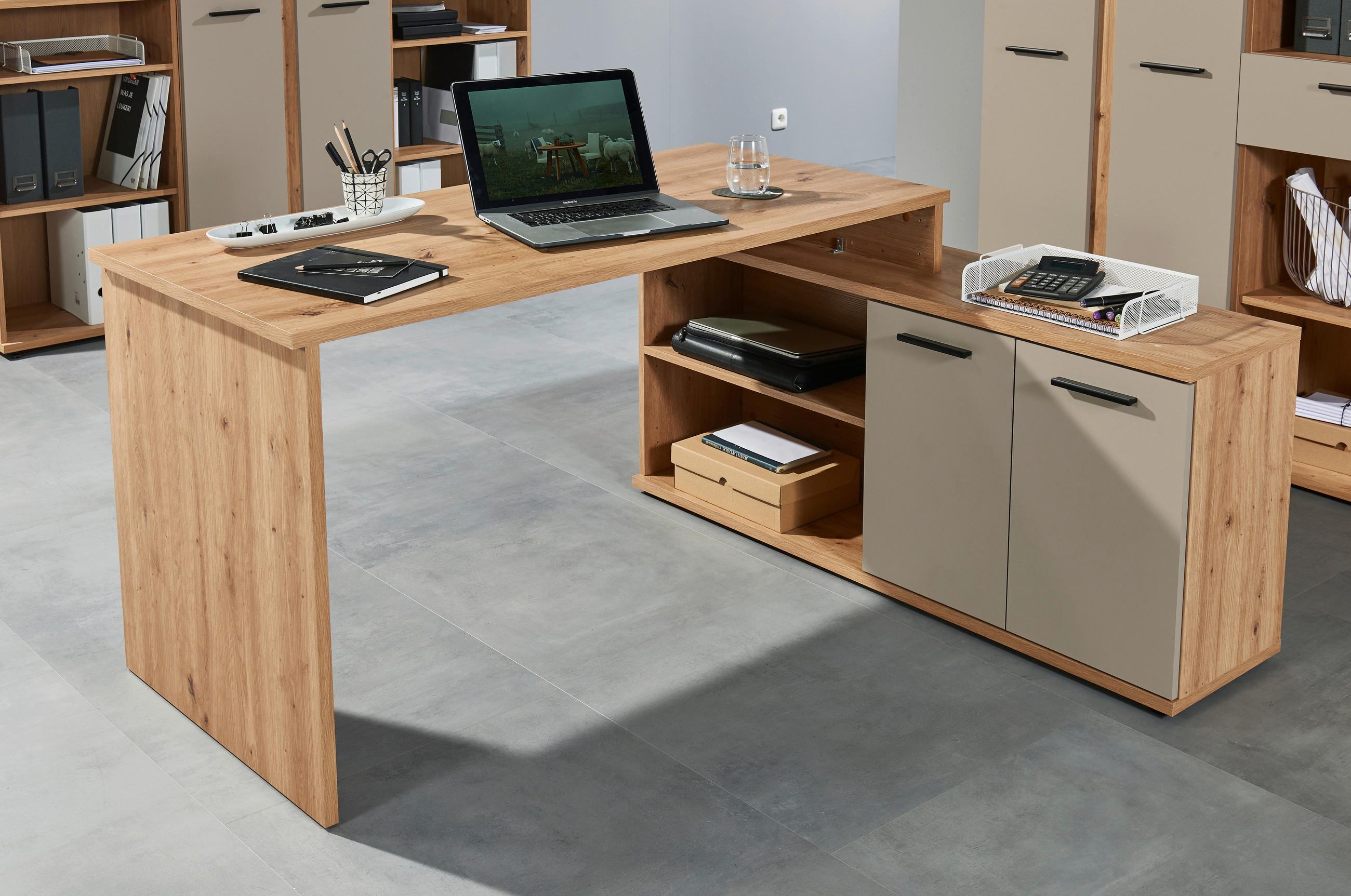 SCHREIBTISCHKOMBINATION Kaschmir, Eiche Artisan  - Kaschmir/Eiche Artisan, MODERN, Holzwerkstoff (161/74/130cm) - MID.YOU