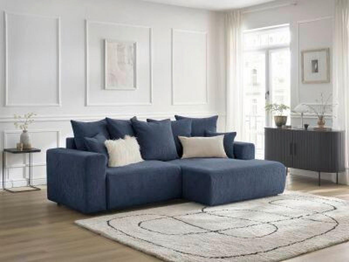 ECKSOFA Ottomane rechts  ATILLA Dunkelblau Struktur  - Schwarz/Dunkelblau, MODERN, Kunststoff/Textil (244/149cm)