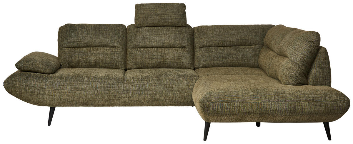 ECKSOFA  in Chenille Olivgrün  286/213 cm  - Schwarz/Olivgrün, Design, Textil/Metall (286/213cm) - Welnova