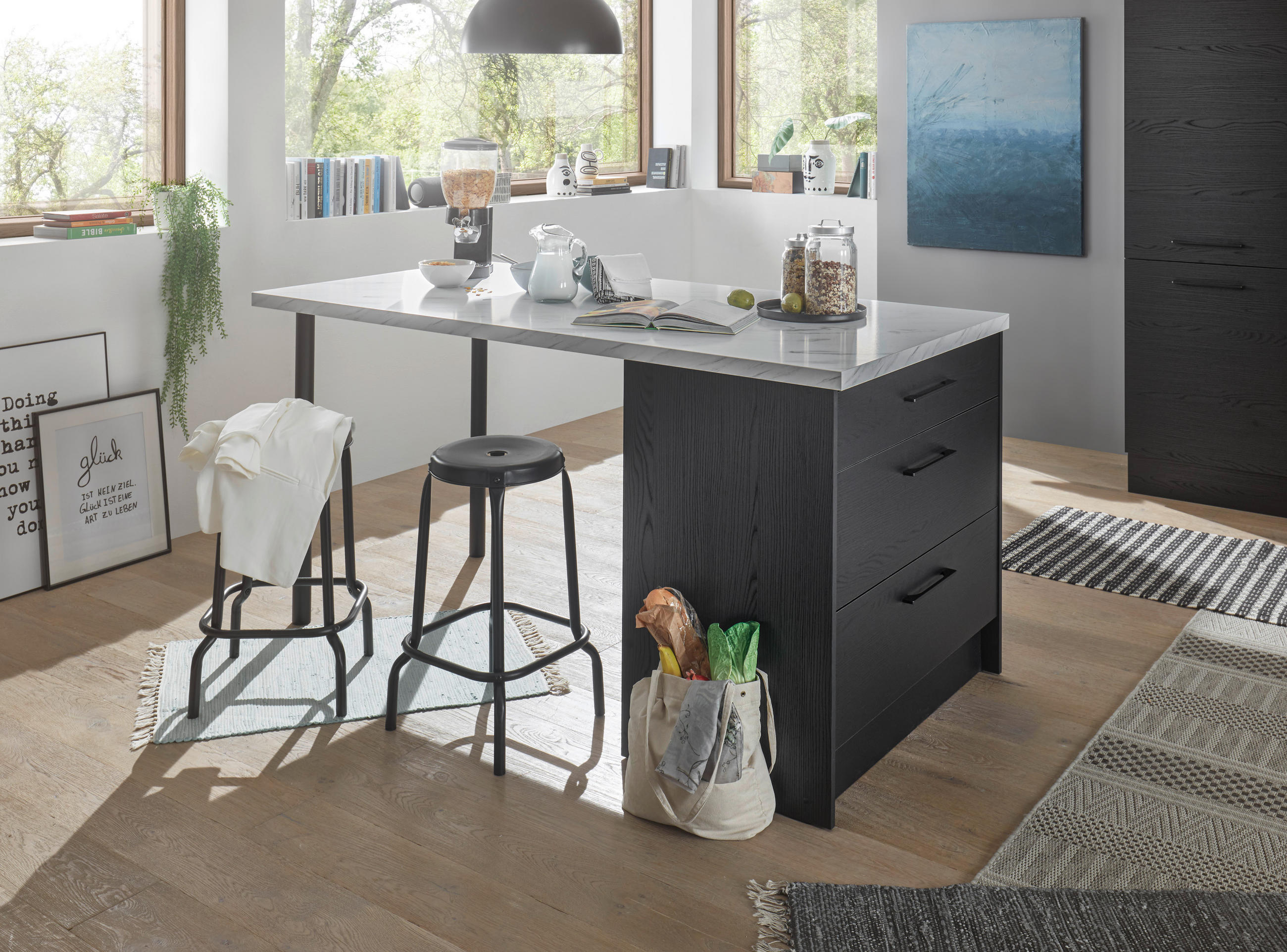 KUCHYŇSKÝ OSTRŮVEK - šedá/bílá, Design, kov/kompozitní dřevo (180/91/90cm) - MID.YOU