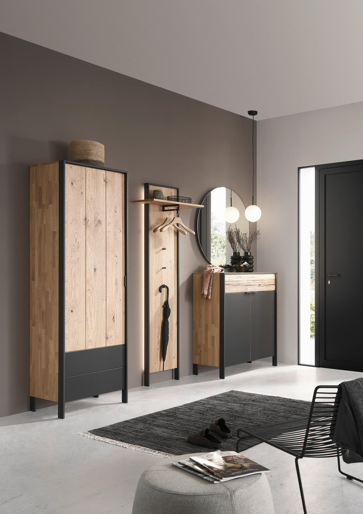 SCHUHSCHRANK 99/110,8/44,6 cm  - Eichefarben/Graphitfarben, Natur, Glas/Holz (99/110,8/44,6cm) - Valdera