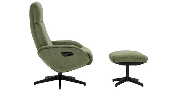 RELAXSESSELSET inkl. Funktion Cord Relaxfunktion, Hocker - Schwarz/Olivgrün, Design, Textil/Metall (75/106/74cm) - Xora