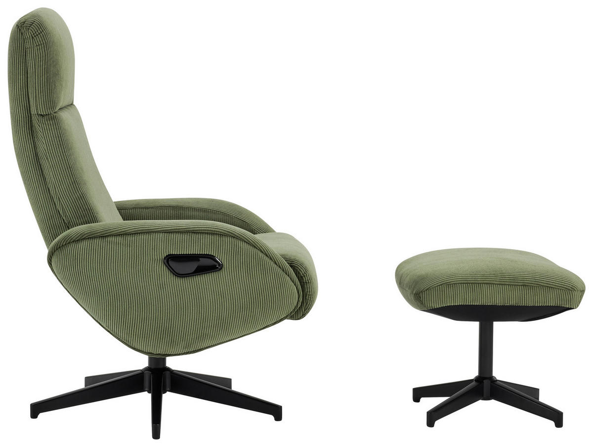 RELAXSESSELSET inkl. Funktion Cord Relaxfunktion, Hocker    - Schwarz/Olivgrün, Design, Textil/Metall (75/106/74cm) - Xora