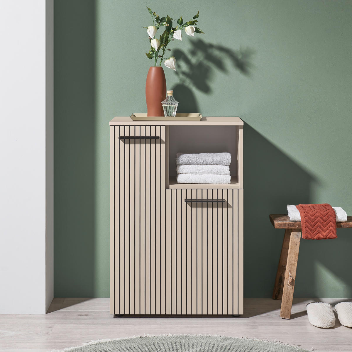 MIDISCHRANK 60/89/30 cm  - Kaschmir/Schwarz, Trend, Holzwerkstoff/Kunststoff (60/89/30cm) - MID.YOU