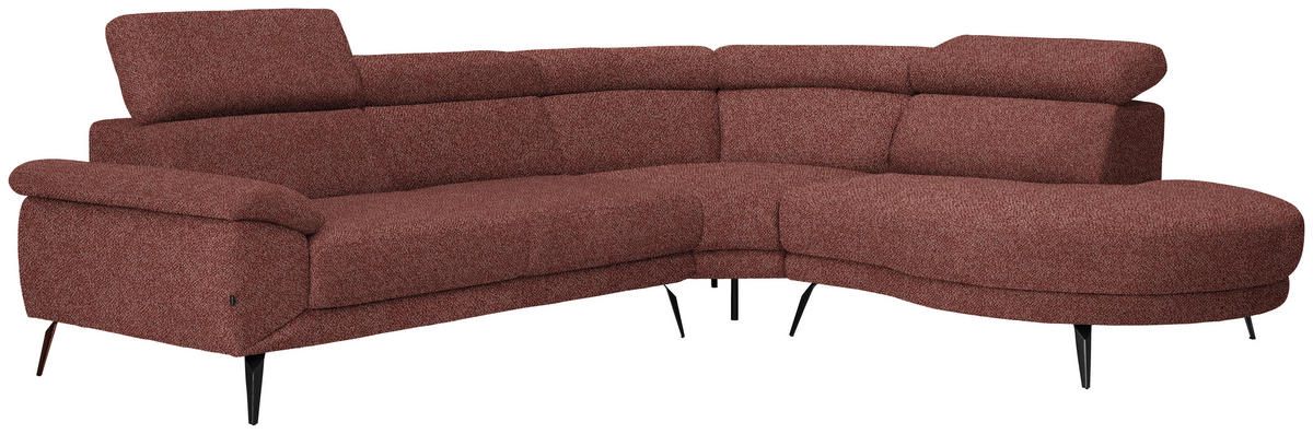 ECKSOFA Weinrot Velours  - Weinrot/Schwarz, Design, Textil/Metall (299/264cm) - Novel