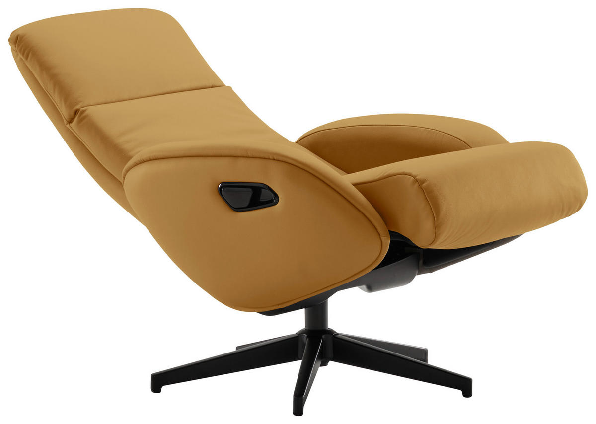 RELAXAČNÍ KŘESLO S TABURETEM, textil, kůže, žlutá - černá/žlutá, Design, kov/textil (77/107/75cm) - Livetastic