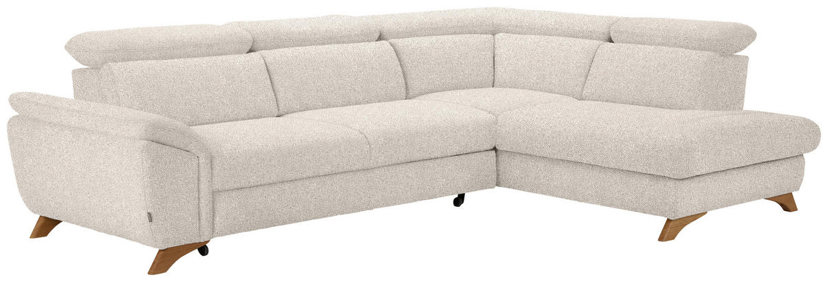 ECKSOFA in Bouclé Creme  - Eichefarben/Creme, Modern, Holz/Textil (287/212cm) - Valnatura