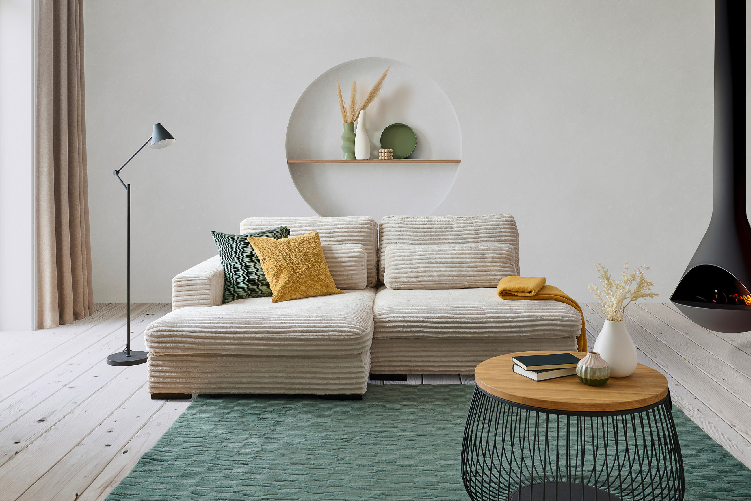 ECKSOFA in Cord Beige  - Beige/Schwarz, Design, Kunststoff/Textil (158/223cm) - Lomoco