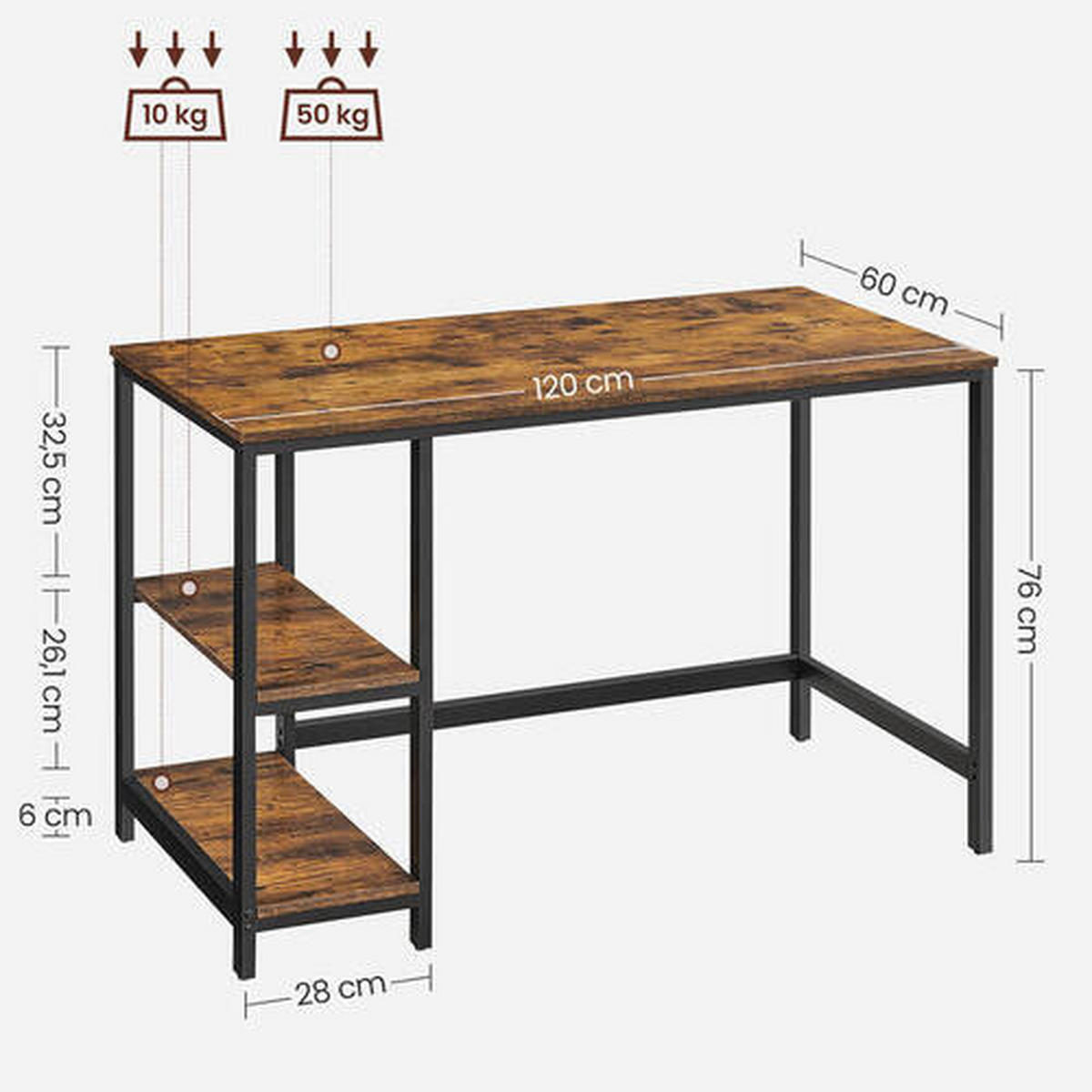 SCHREIBTISCH 120/60/75 cm  in Braun, Schwarz  - Schwarz/Braun, Basics, Holzwerkstoff/Metall (120/60/75cm) - Boxxx