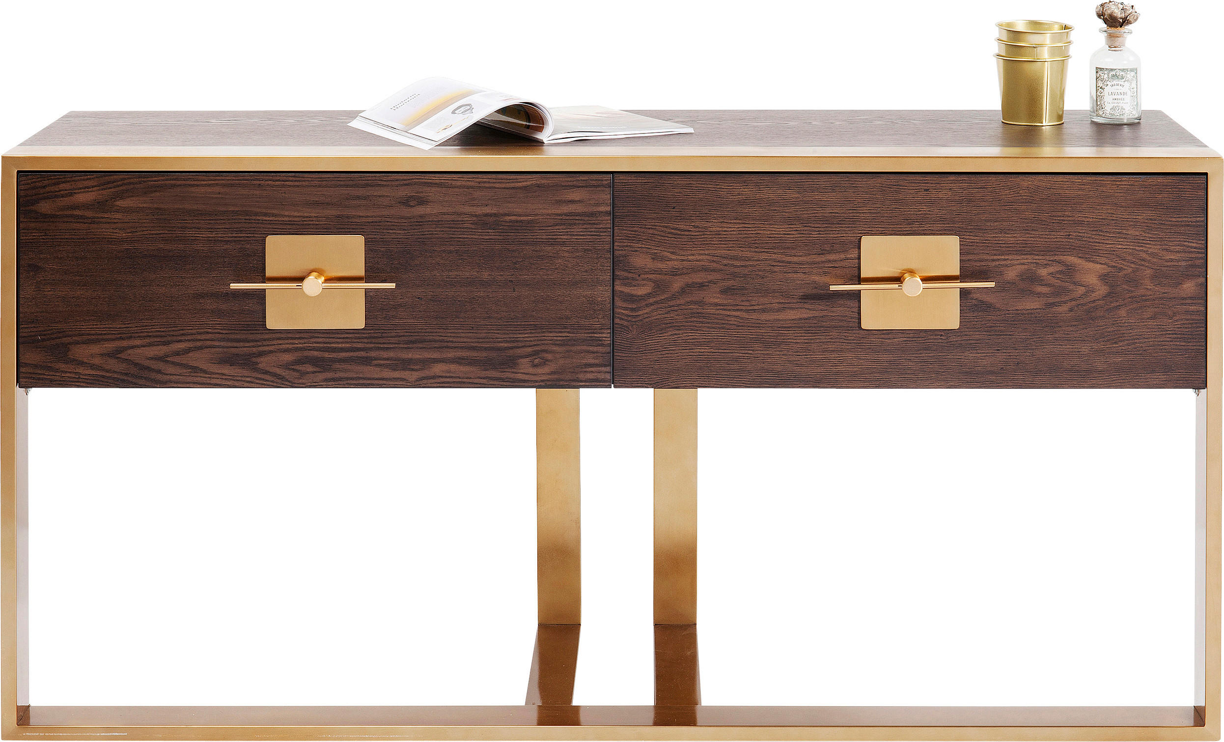 KONSOLENTISCH furniert Braun, Messingfarben  - Messingfarben/Braun, Trend, Holzwerkstoff/Metall (148,6/45/76cm) - Kare-Design