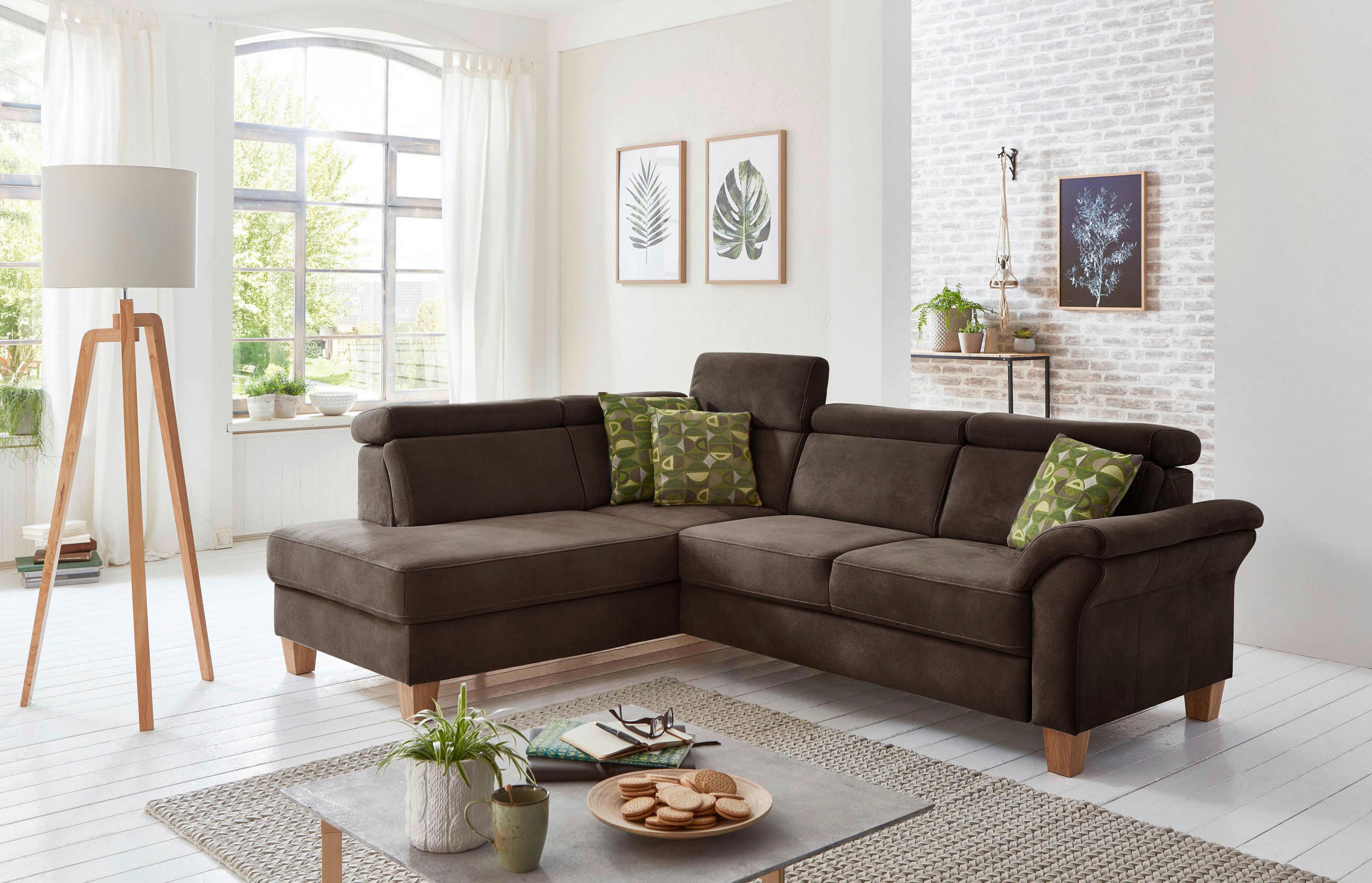 ECKSOFA  in Mikrofaser Mokka  194/245 cm  - Eichefarben/Beige, KONVENTIONELL, Holz/Textil (194/245cm) - Sit & More
