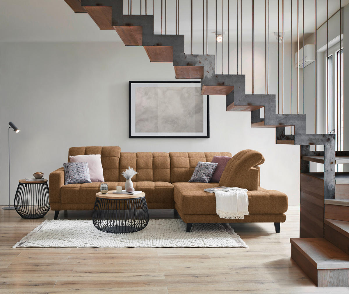 ECKSOFA in Webstoff Braun  302/216 cm  - Schwarz/Braun, Design, Holz/Textil (302/216cm) - Xora