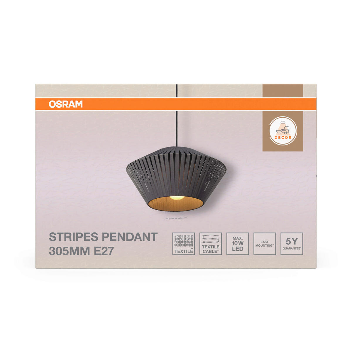 HÄNGELEUCHTE 30,5/120 cm  - Dunkelgrau, Basics, Textil/Metall (30,5/120cm) - Osram