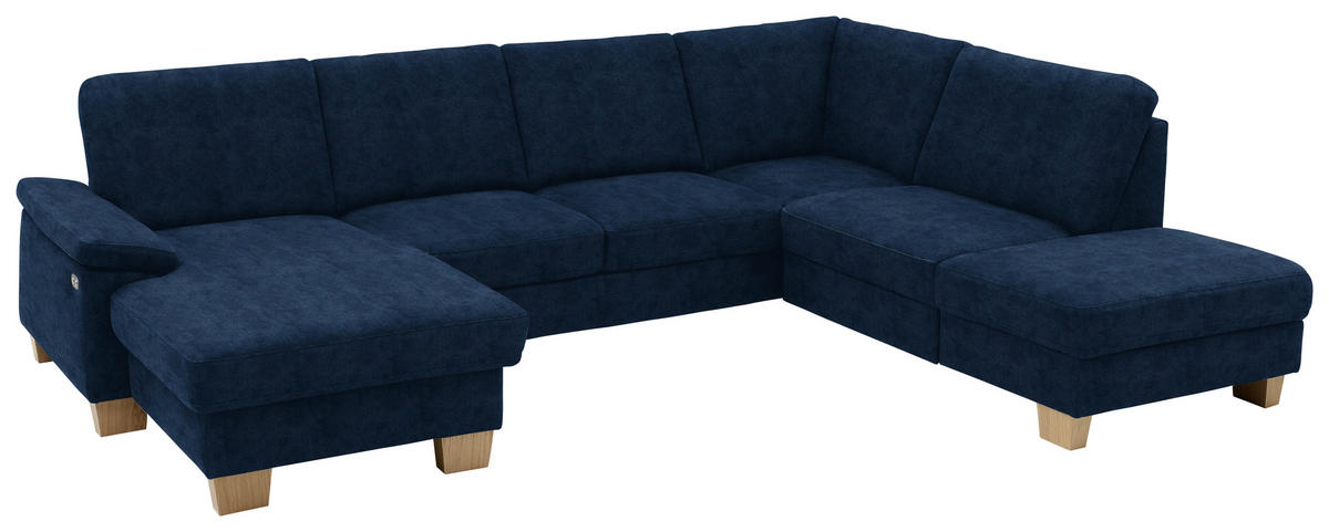 WOHNLANDSCHAFT in Velours Dunkelblau  - Eichefarben/Dunkelblau, Konventionell, Holz/Textil (167/316/235cm) - Beldomo System