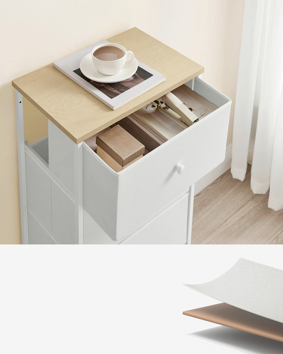 KOMODA, biela, farba duba, 45/91,7/30 cm - biela/farba duba, Basics, kov/kompozitné drevo (45/91,7/30cm)