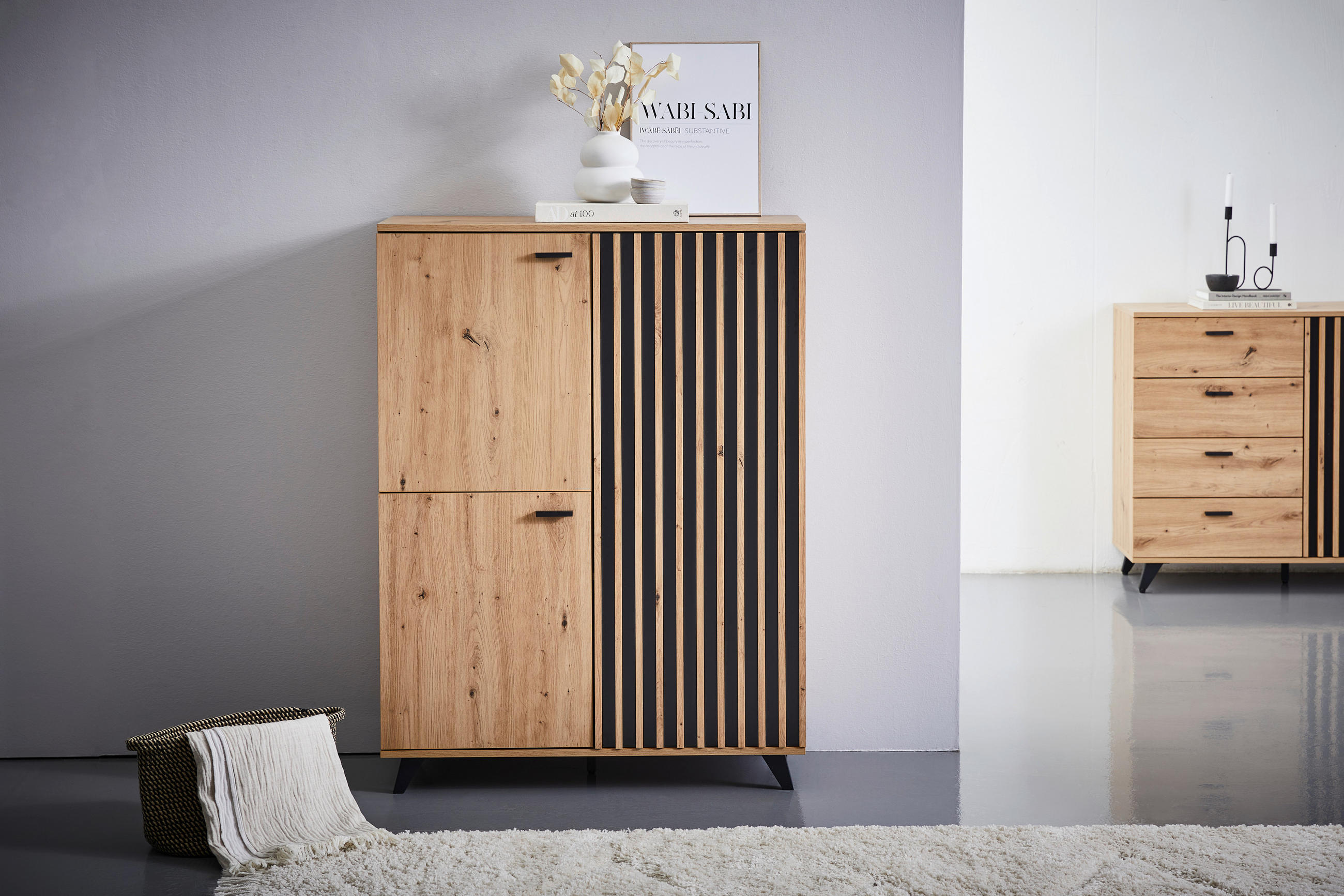 HIGHBOARD  in 93,5/126/40 cm  - Eichefarben/Schwarz, LIFESTYLE, Holzwerkstoff/Metall (93,5/126/40cm) - MID.YOU