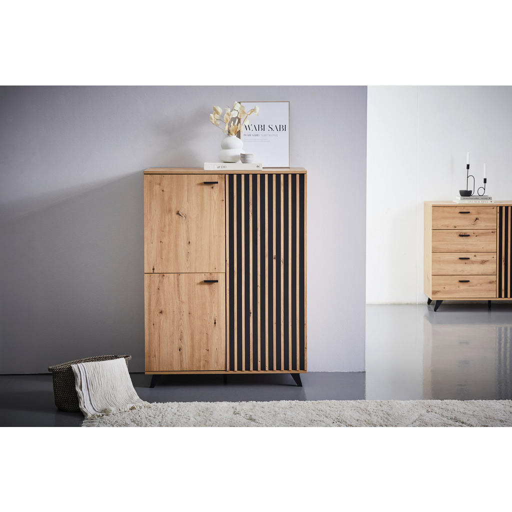 Thumbnail - Mid.you Highboard Oslo, Schwarz, Eiche, Metall, 5 Fächer, 93.5x126x40 cm, Bsci, Wohnzimmer, Kommoden & Sideboards, Highb...