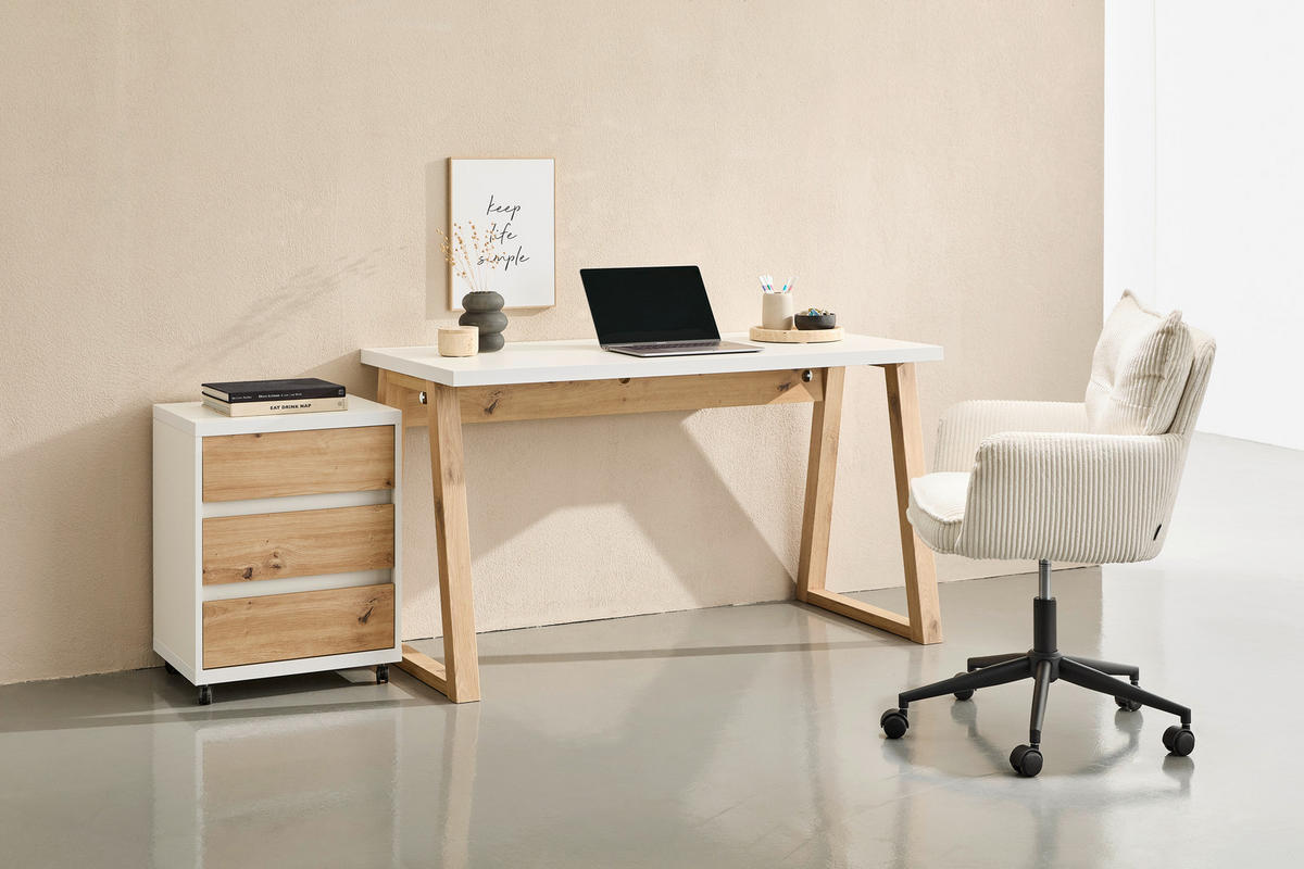 SCHREIBTISCH 135/65/75,2 cm Weiß, Eiche Artisan  - Eiche Artisan/Weiß, KONVENTIONELL, Holzwerkstoff (135/65/75,2cm) - Carryhome
