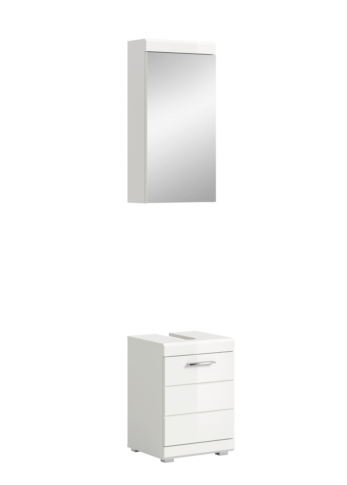 BADEZIMMER 2-teilig  in 40 cm  - Weiß Hochglanz/Silberfarben, Trend, Glas/Holzwerkstoff (40cm) - MID.YOU