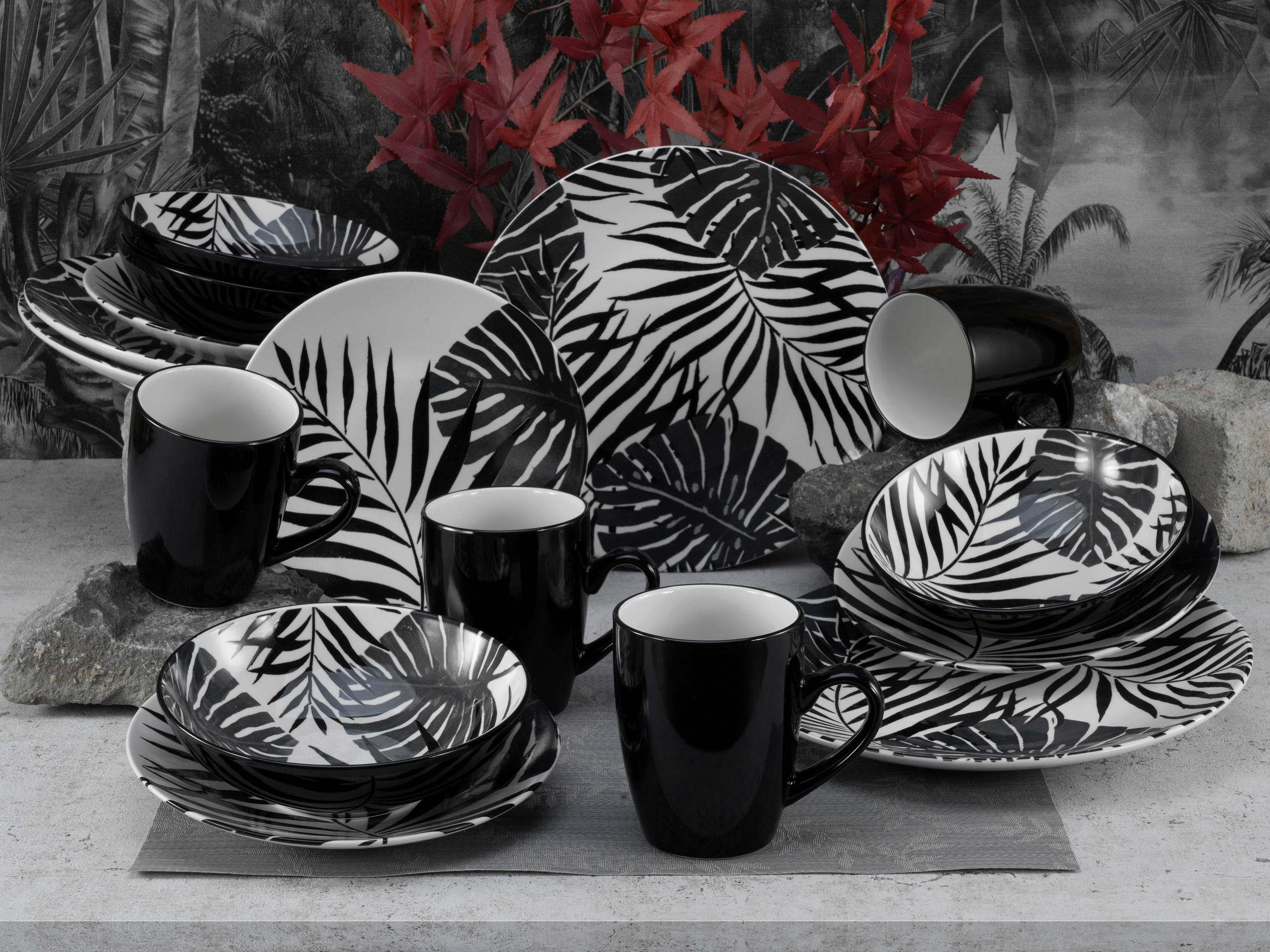 KOMBISERVICE Schwarz, Weiß TROPICANA BLACK 16-teilig 4 Personen  - Schwarz/Weiß, Basics, Keramik - Creatable