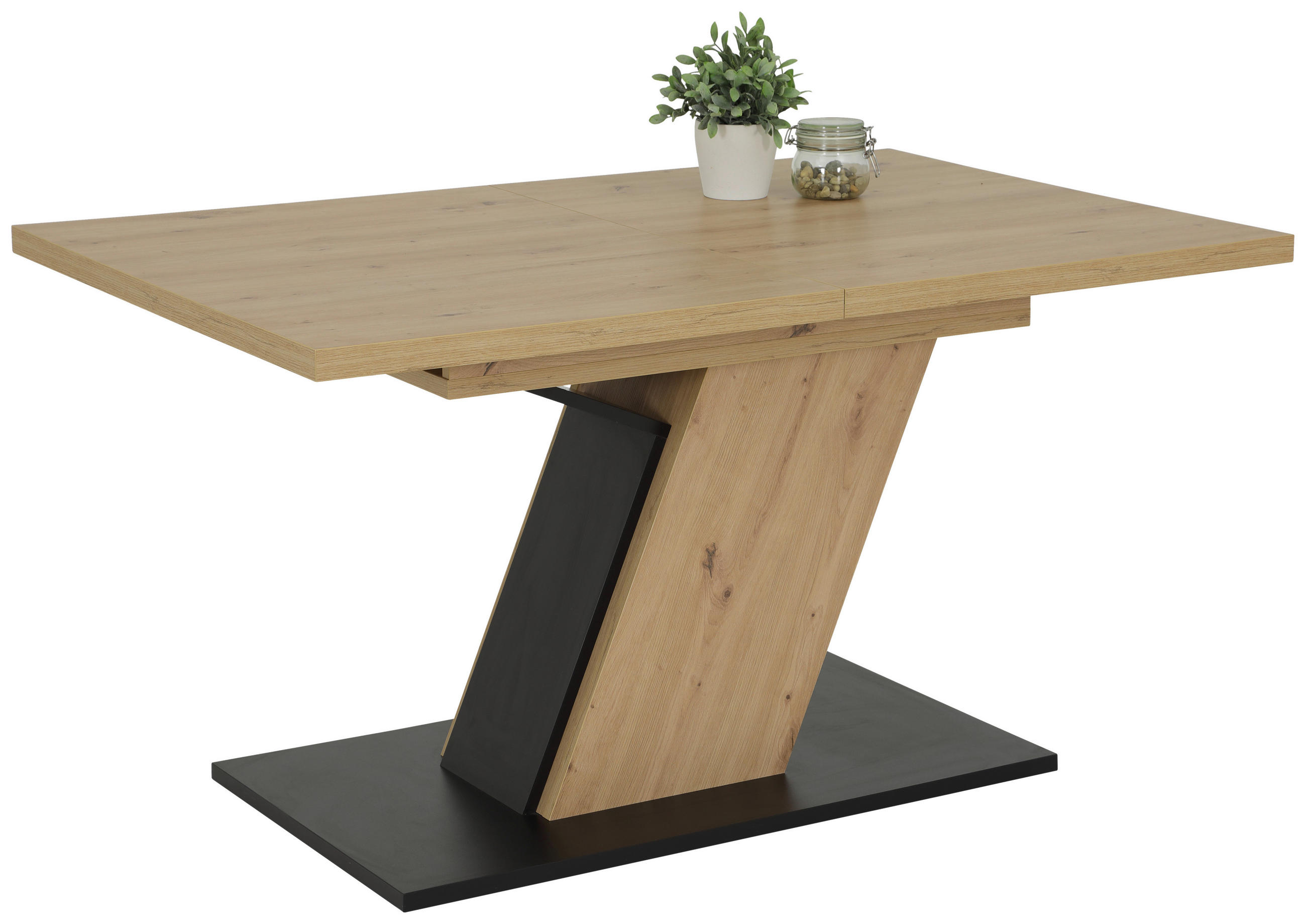 ESSTISCH Schwarz, Eiche Artisan rechteckig  ausziehbar  - Schwarz/Eiche Artisan, KONVENTIONELL, Holzwerkstoff (140-180/90/76cm) - Carryhome