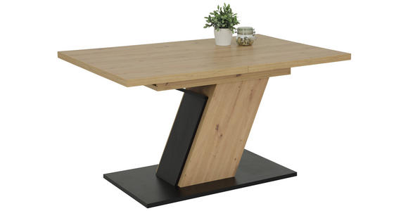 ESSTISCH Schwarz, Eiche Artisan rechteckig ausziehbar - Schwarz/Eiche Artisan, KONVENTIONELL, Holzwerkstoff (140-180/90/76cm) - Carryhome