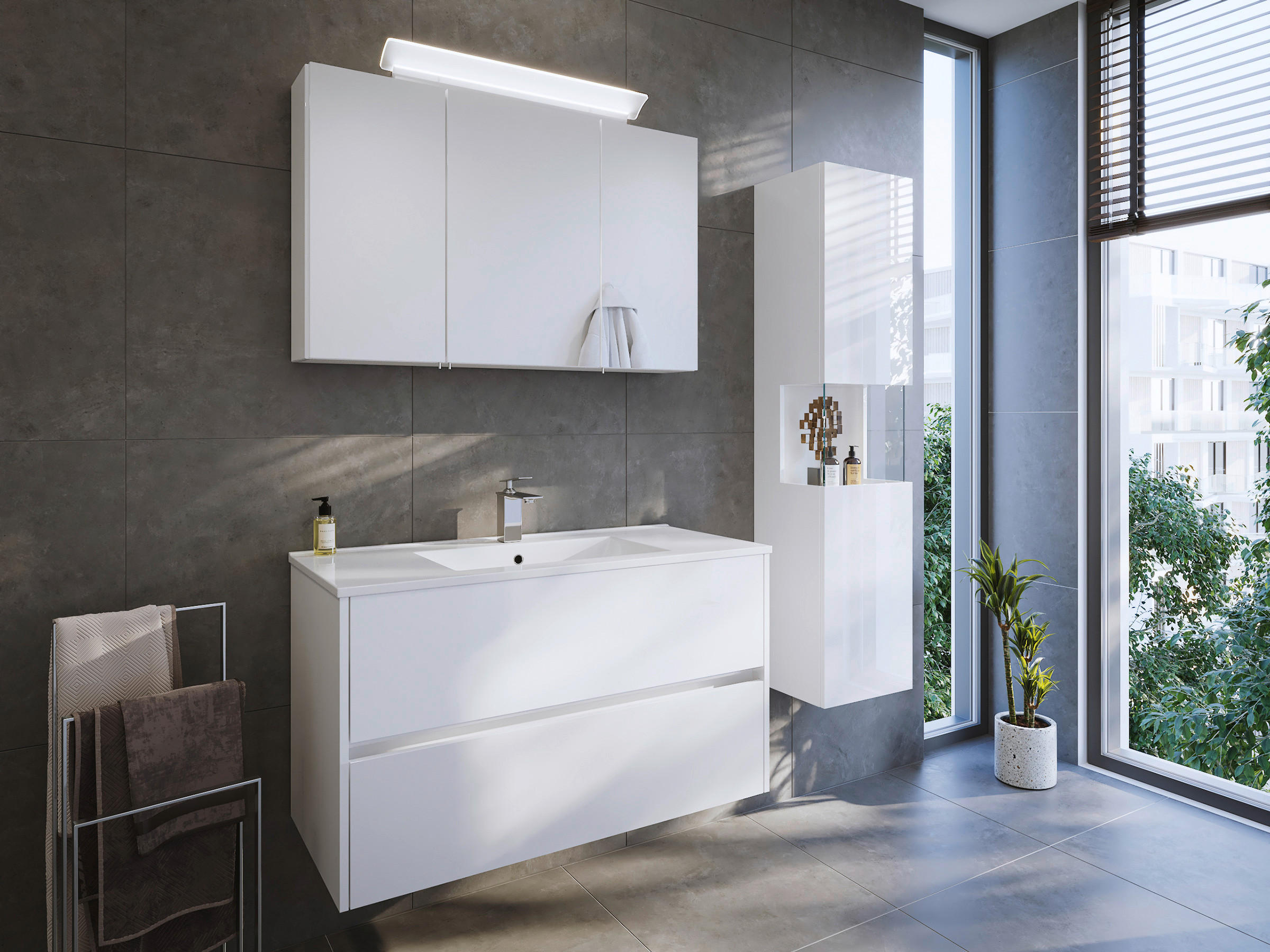 BADEZIMMER 3-teilig  in 100 cm  - Weiß Hochglanz/Weiß, Basics, Keramik/Holzwerkstoff (100cm) - MID.YOU