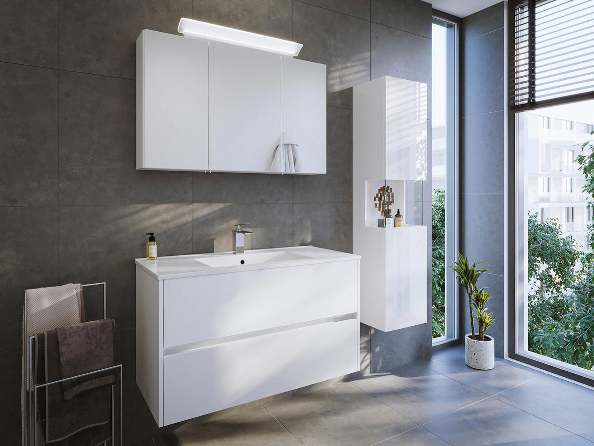 BADEZIMMER 3-teilig  in 100 cm  - Weiß Hochglanz/Weiß, Basics, Keramik/Holzwerkstoff (100cm) - MID.YOU